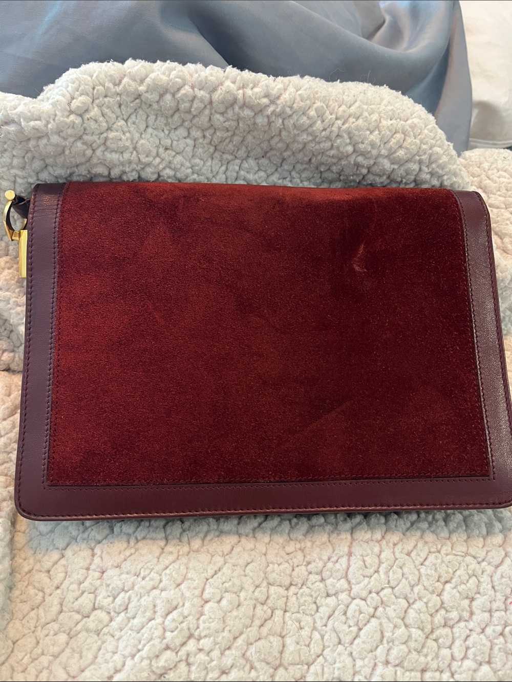 Cartier Burgundy Suede Crossbody Clutch with Gold Hardware - Picture 7 of 14